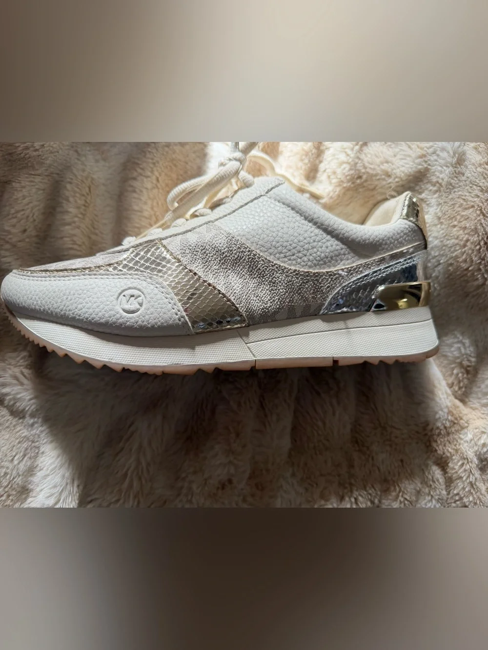 Michael Kors Cream Logo Low-Top Sneakers with Gold Accents